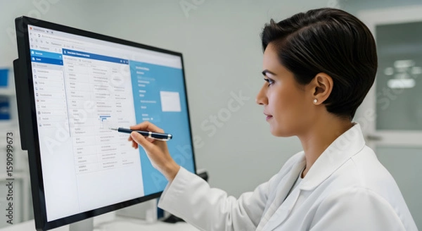 Obraz Woman Doctor Analyzing Data on Computer.