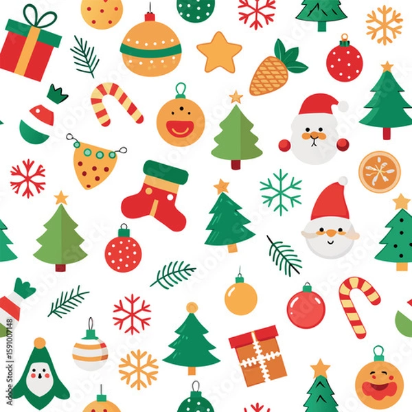 Obraz Festive christmas pattern with various holiday elements and colors