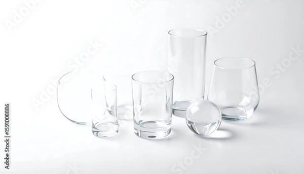 Fototapeta Clear glass objects on white background