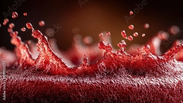 Fototapeta Vibrant Red Splash with Bubbles in Dramatic Water Background