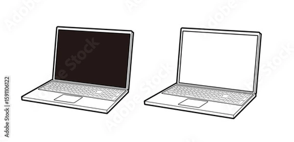 Obraz ノートパソコンの線画セット　斜め