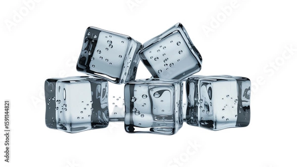 Fototapeta Group of Transparent Ice Cubes with Water Splash Isolated