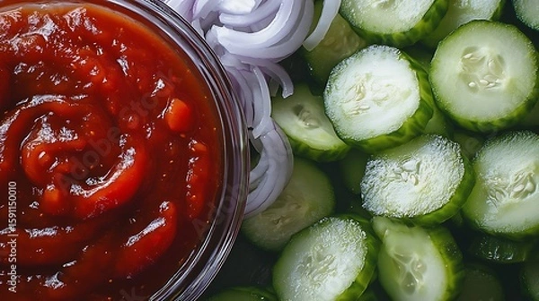 Obraz Thousand sauce and cucumbers onions paprika ketchup