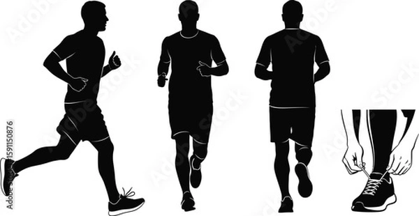 Fototapeta Vector art of silhouettes of a man running and tying his shoelace