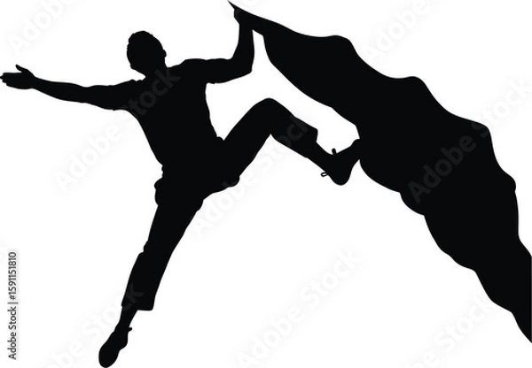 Fototapeta Vector art of a silhouette of a man climbing a rock, , showcasing strength and determination