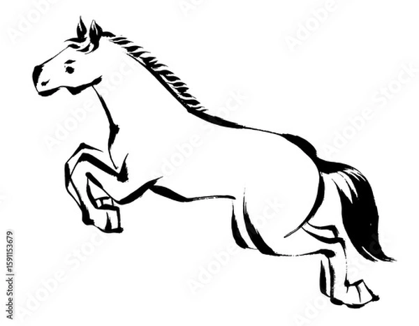 Fototapeta 午年、年賀素材、墨・筆タッチ_跳ぶ馬のベクターイラスト