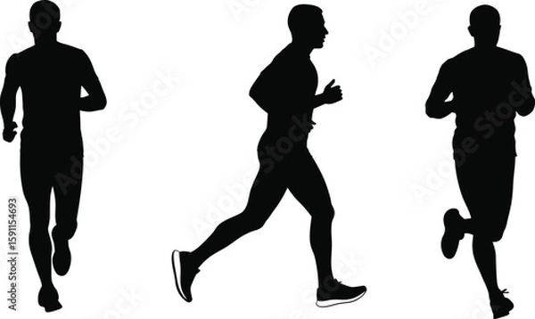 Fototapeta Vector art of silhouettes of a man running in various poses