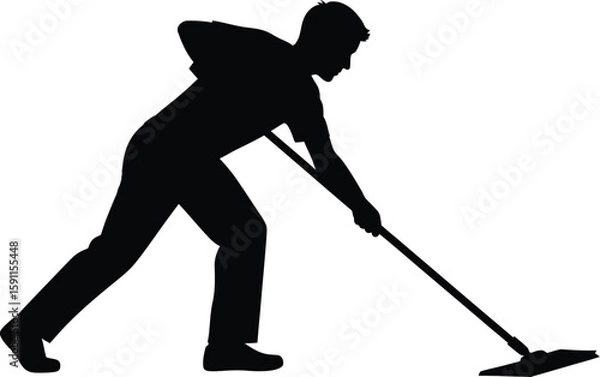 Fototapeta Vector art of a silhouette of a man mopping the floor with a mop