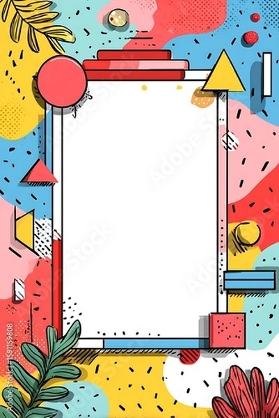 Fototapeta Colorful blue and yellow abstract background with geometric shapes, bright cheerful palette, white space center, playful fun vector design.