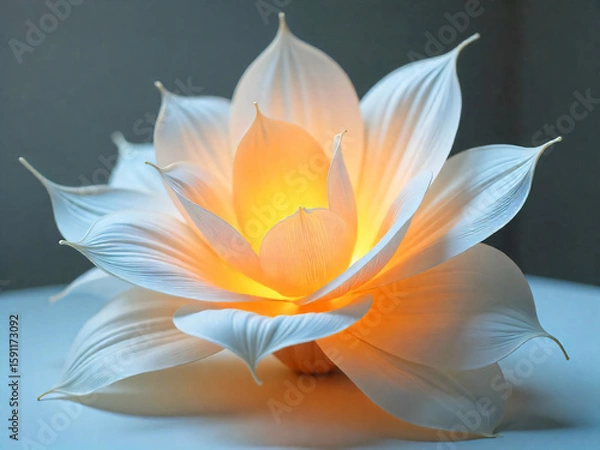 Fototapeta Illuminated White Lotus Flower with Soft Yellow Glow