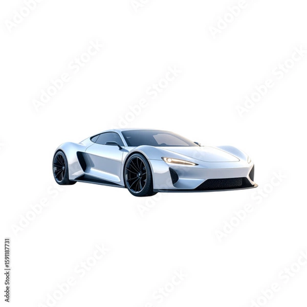 Fototapeta Sleek silver concept car with dynamic design on transparent background