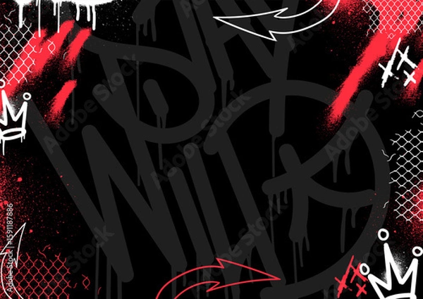 Fototapeta Abstract graffiti background with scribbles and brush hand-drawn style. Street art graffiti urban theme for prints, banners, and textiles in vector format.