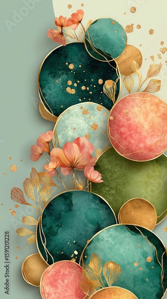 Obraz abstract fluid shapes and gold foil accents,