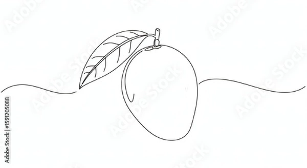 Fototapeta Minimalist Line Drawing of Ripe Mango with Leaf – Elegant Black Outline on White Background, Modern Botanical Illustration for Packaging, Kitchen Decor, or Educational Material