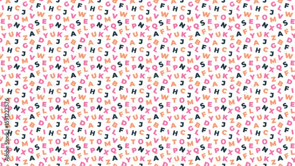 Fototapeta A chaotic pattern of colorful letters scattered randomly across a white background