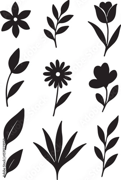 Obraz A seamless pattern vector illustration of vintage black and white floral leaves and branches, perfect for nature-inspired design decoration