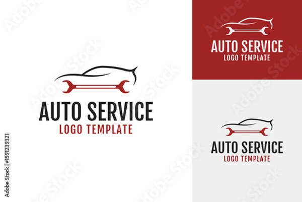 Fototapeta Car with wrench for auto service logo vector illustration