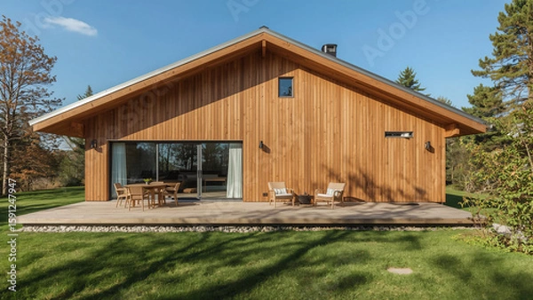 Obraz Scandinavian Modern Home – Wooden Cladding and Natural Light in Contemporary Architecture