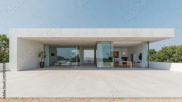 Obraz Minimalist White Concrete Residence – Modern Home with Clean Lines and Open Space