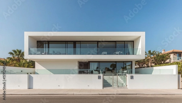 Obraz Minimalist White Concrete Residence – Modern Home with Clean Lines and Open Space