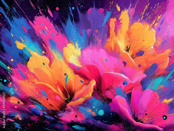 Fototapeta Surreal psychedelic flower bursting with vivid colors and textures, perfect for abstract or fantasy visuals.