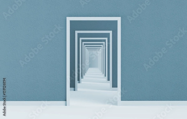 Fototapeta View of the long open door sequence 3d illustration