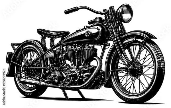 Fototapeta Vintage Motorcycle Vector Silhouette. A vector image of a vintage motorcycle silhouette. Single layer black and white image. JPEG version.
