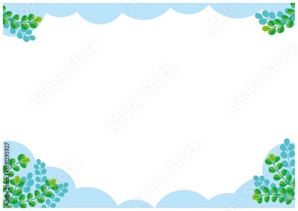 Obraz 緑の葉っぱと青空のイメージフレーム枠イラスト