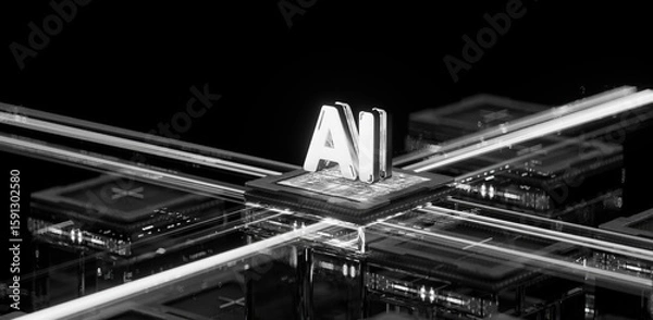 Fototapeta 3d rendering of  AI cpu gpu chip