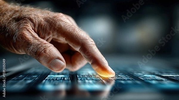 Fototapeta Human Hand Touching Digital Screen with Technology Interface Close-Up