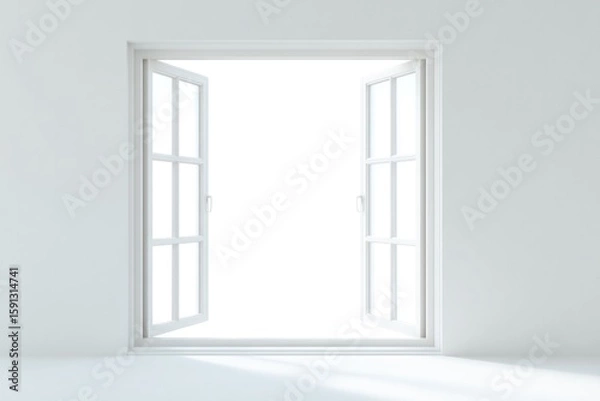 Fototapeta Bright, open window frames inviting light into minimalist white