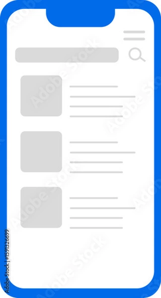 Fototapeta Minimalist wireframe vector illustration of a mobile application UI layout. The design showcases a simplified mockup of app screens including navigation and content blocks, perfect for prototyping