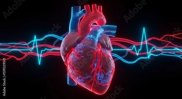 Fototapeta Pulsing Heart - AI-Generated Anatomical Art for Medical & Sci-Fi Visuals  