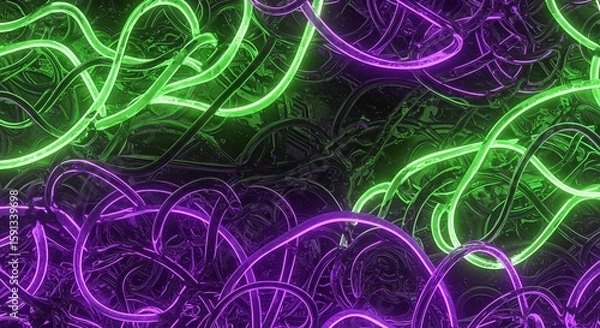 Fototapeta Neon Lattice - AI-Generated Glowing Geometric Art for Tech & Sci-Fi Visuals  