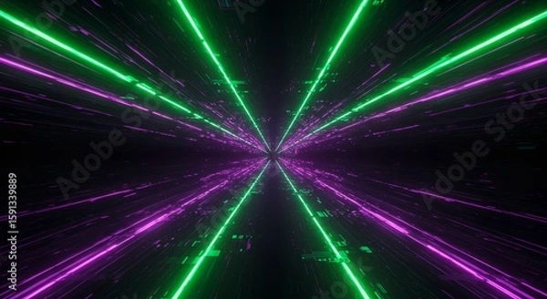 Fototapeta Neon Light Tunnel - AI-Generated Futuristic Speedscape for Tech & Gaming Content  