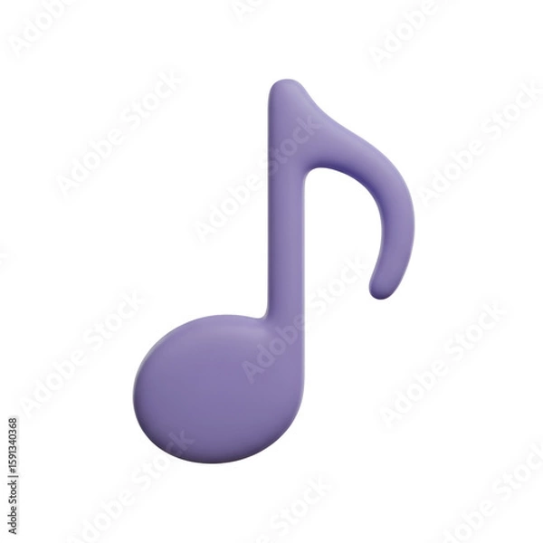 Fototapeta 3d music note, 3d icon of a 3d purple eighth note isolated on a transparent background