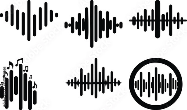 Fototapeta Audio waveform bundle silhouette icon vector art