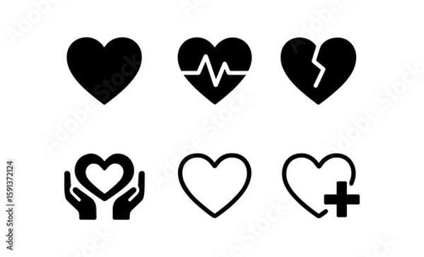 Fototapeta Heart icons collection: love, health, and support symbols in minimalist style