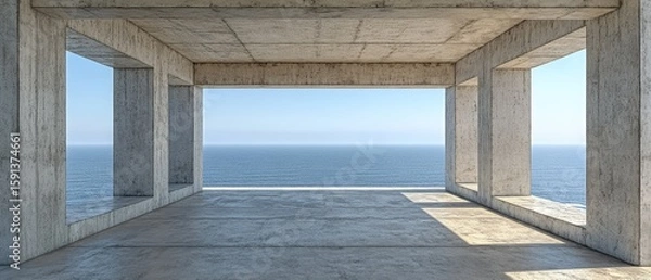 Fototapeta Empty concrete structure overlooking the ocean