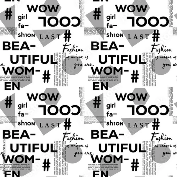 Fototapeta geometric black grey and white writing font alphabetic  fashion gril slogan pattern background texture abstract art print design