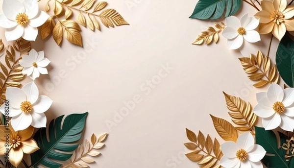 Fototapeta Floral arrangement display studio paper art calm environment overhead view aesthetic concept for creative projects