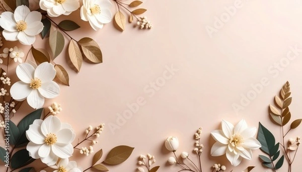 Fototapeta Floral arrangement display studio photography minimalist setting top view botanical aesthetics for relaxation and decor
