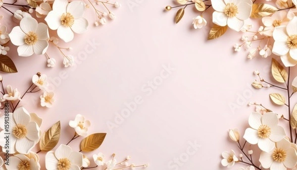 Fototapeta Elegant floral arrangement with white blossoms on soft pink background decorative content studio environment aesthetic viewpoint