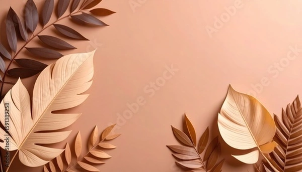 Fototapeta Decorative dried leaves arrangement studio setting image art minimalist environment aesthetic viewpoint nature concept