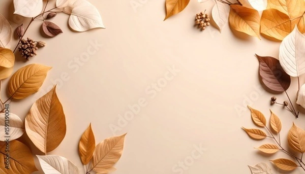 Fototapeta Autumn leaves arrangement studio setting natural elements warm palette aesthetic display nature inspired decor