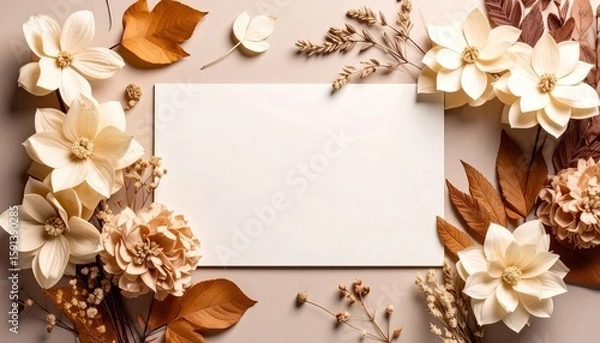 Fototapeta Elegant floral arrangement with blank canvas for invitations home decor or crafting soft color palette studio setting artistic inspiration