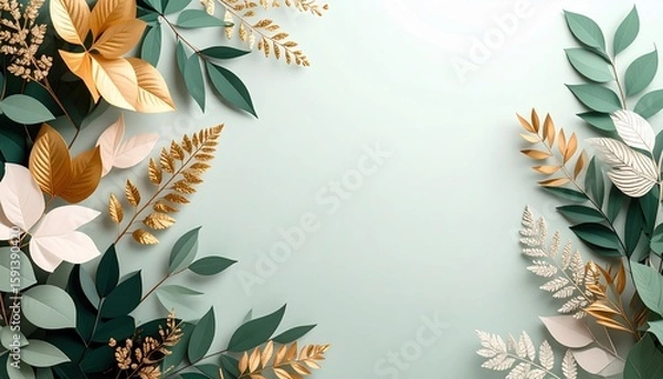 Fototapeta Floral arrangement with golden touch minimalist studio digital art calm environment aerial view nature's elegance