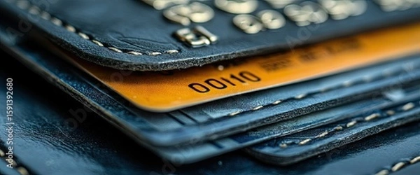 Obraz Close-up of stacked credit cards in a wallet