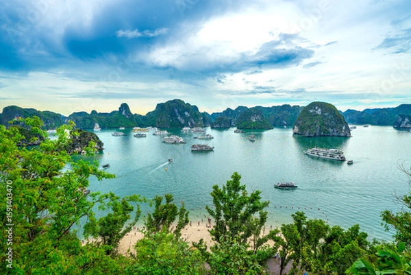 Fototapeta Viewpoint from the top of the Ti Top island, providing panoramic views of the bay. Ha Long Bay, Vietnam