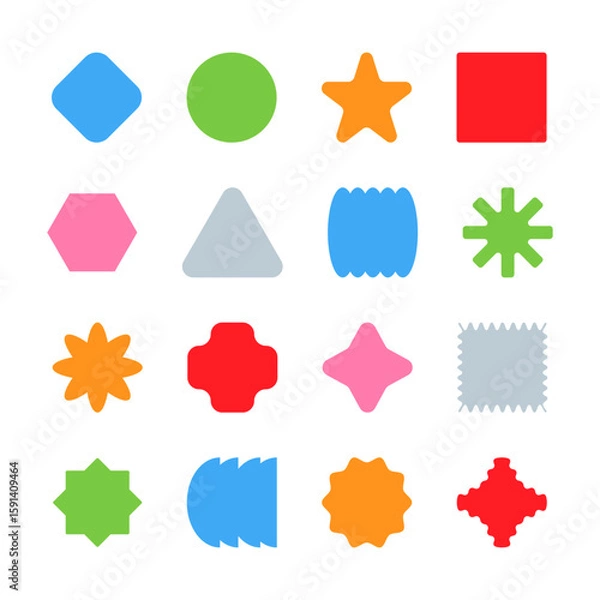 Obraz Set color figure pencil. Hand-drawn crayon design elements: round, square, and triangular shapes in a fun, kid-friendly style with ample copy space. 